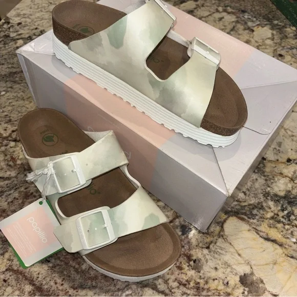 Birkenstock Papillio Green and Cream Sandals NEW - Picture 7 of 11
